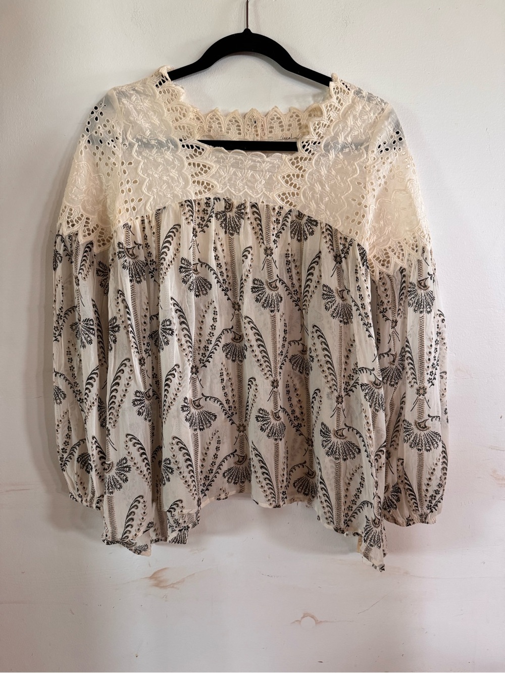 Floreal Anthro Women’s 0 Eyelet Blouse Romantic Career Battetcore Old Money Ch